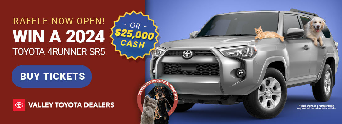 Enter PAC911's Car Raffle to win a Toyota 4Runner SR5. Benefits abused neglected abandoned pets needing medical care.
